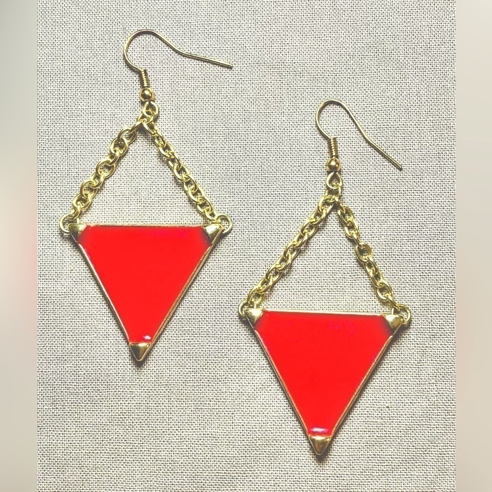 Red and gold necklace + earrings set - Picture 2 of 2